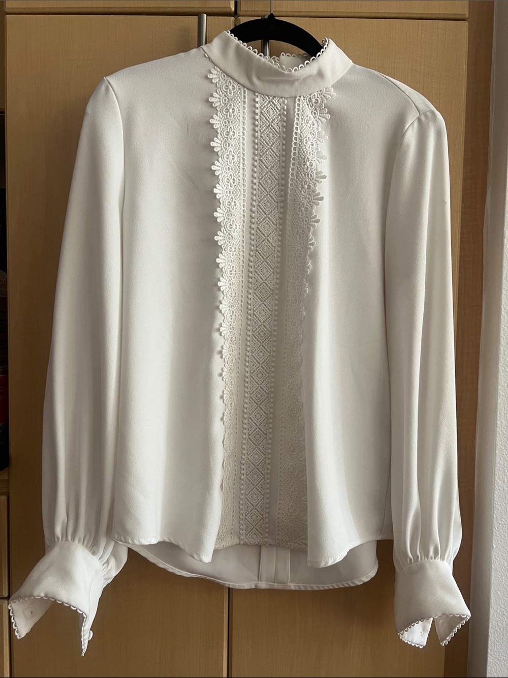 Zara white lace high neck blouse/embroidered Victorian prairie top small
